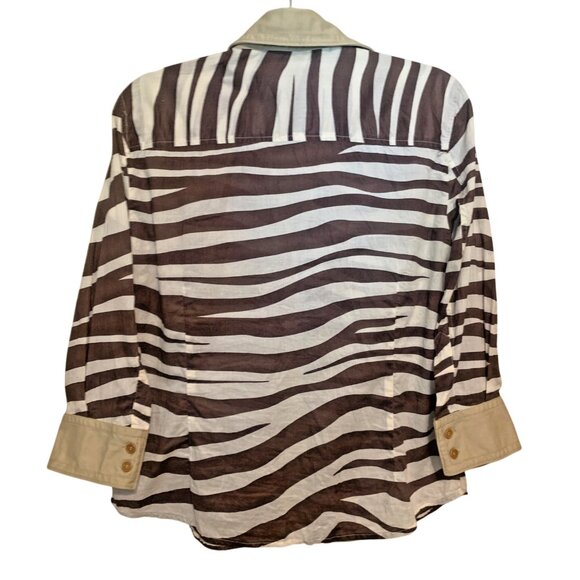 VTG Henry Cottons Top Zebra Print Blue Stones Lined placket Sz 48 L/XL Safari - Picture 8 of 12